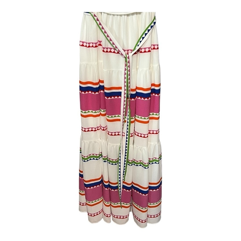 Violet Weekend White Multi Maxi Dress Off-Shoulder Ruffled Tiered Sleeveless XL - Picture 4 of 7